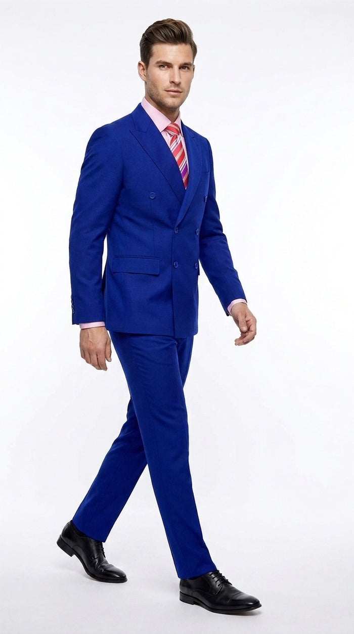 Men’s Royal Blue Double Breasted Blazer, High Quality Peak Lapel Formal Suit Jacket