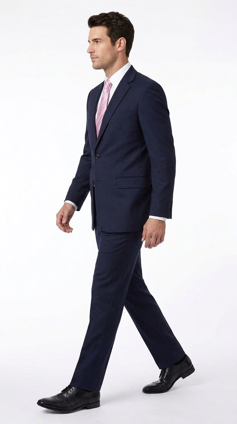 Men’s Dark Navy Blue 2-Piece Suit – Two Button Notch Lapel Jacket with Flat Front Pants