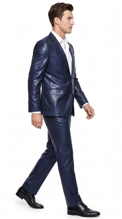 Men’s Dark Navy Blue Shiny Sharkskin Suit – 2-Button Side-Vent Formal Wedding & Prom Suit