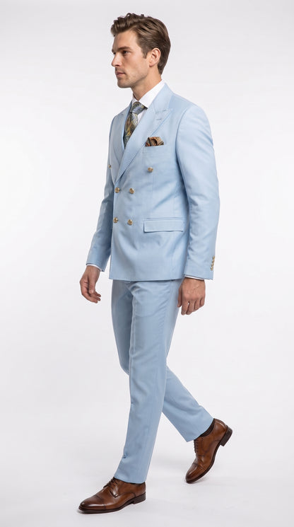 Rossi Man Men’s Blue Double-Breasted Suit – Peak Lapel Formal Wedding & Prom Suit