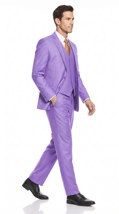Men’s Lavender Lilac 3 Piece Suit, 2 Button Vested Formal Wedding Prom Suit