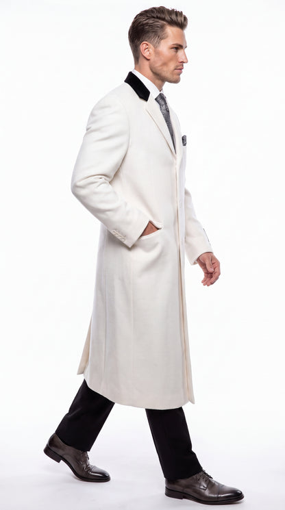 Men’s White Chesterfield Overcoat – Full-Length Wool & Cashmere Dress Coat
