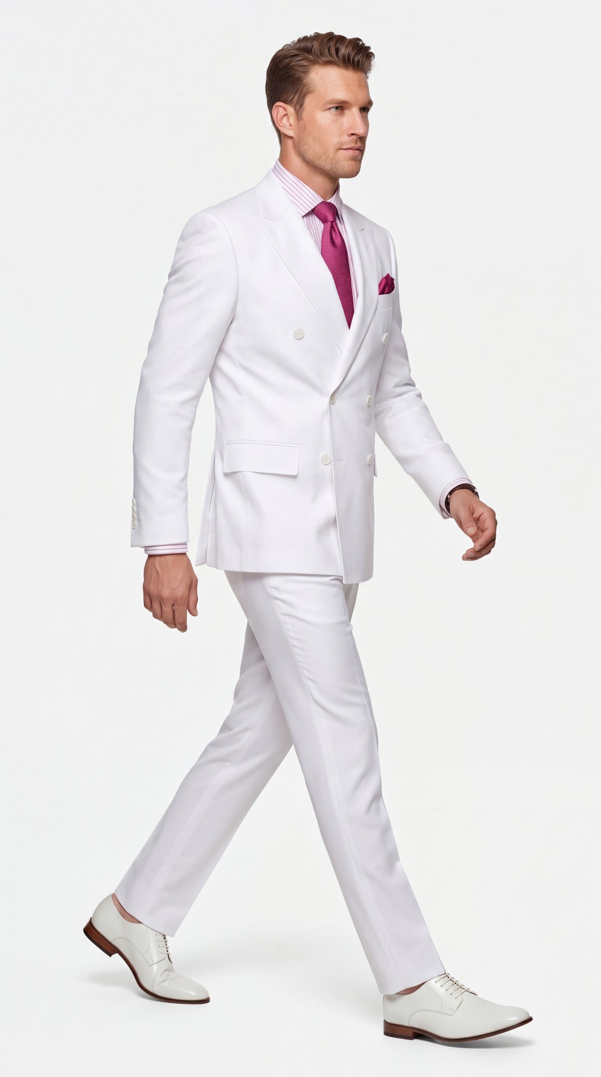 Apollo King Men’s White Double-Breasted Suit – Classic Luxury Wool-Feel Pleated Pants Suit