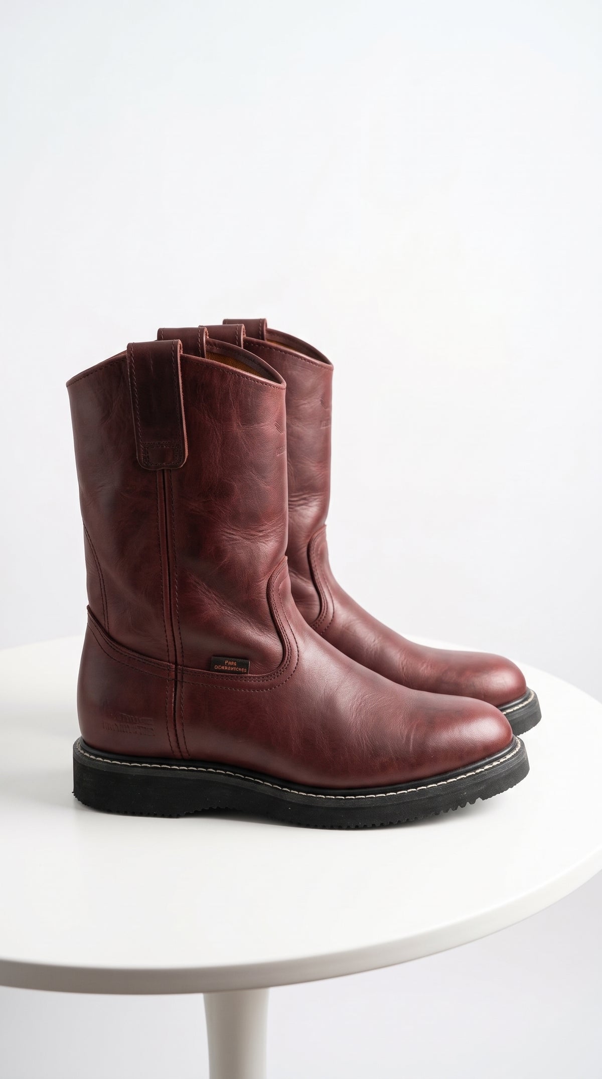 Los Altos Men’s Burgundy Grasso Nappa Leather Work Boots, Pull-On Western Work Boots – Botines Para Hombre