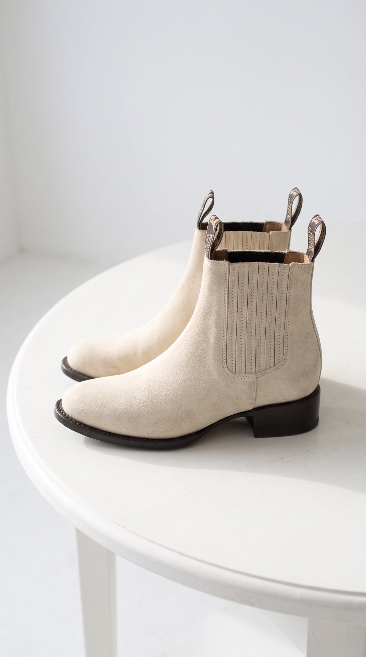 Men’s Hueso Bone White Charro Ankle Boots, Square Toe Western Leather Botines Para Hombre