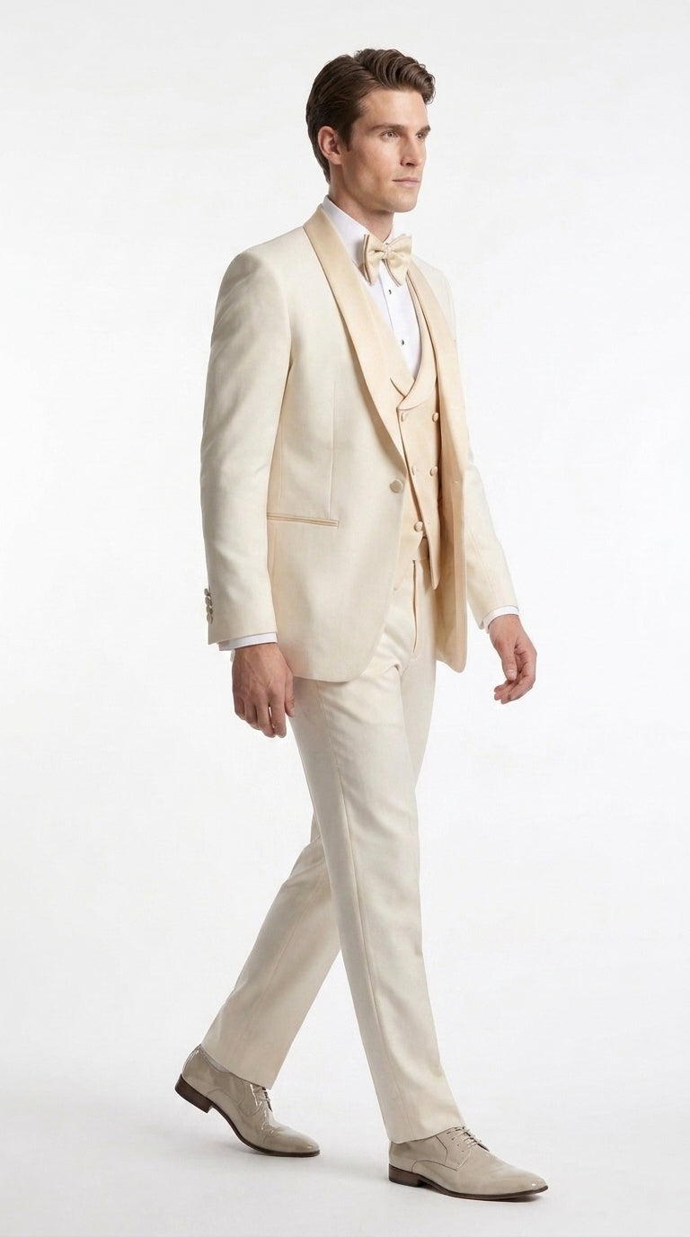 Men’s Champagne Cream Ivory Suit, Off White Formal Wedding Groom Tuxedo Suit