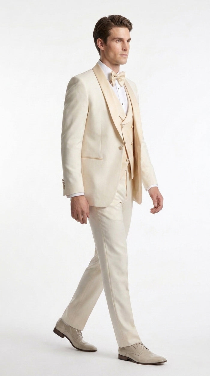 Men’s Champagne Cream Ivory Suit, Off White Formal Wedding Groom Tuxedo Suit