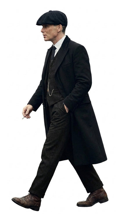Men’s 1920s Peaky Blinders Style Vested Suit, English Gangster Outfit with Overcoat and Hat