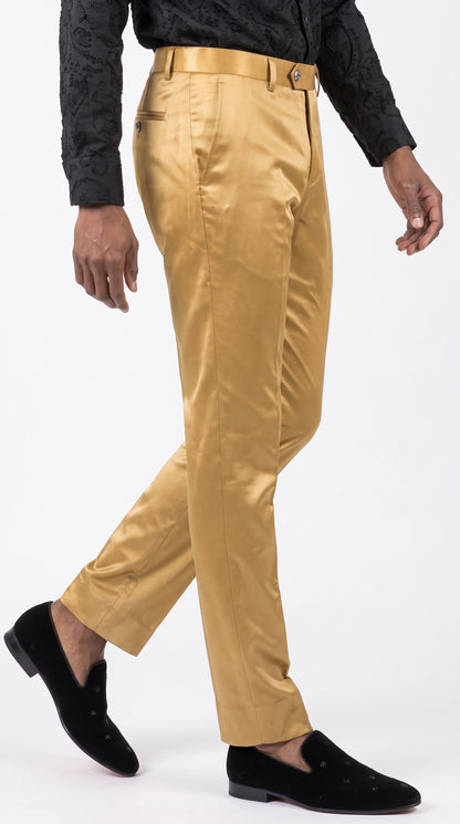 Men’s Gold Sateen Shiny Dress Pants, Formal Slim Fit Party and Prom Pants