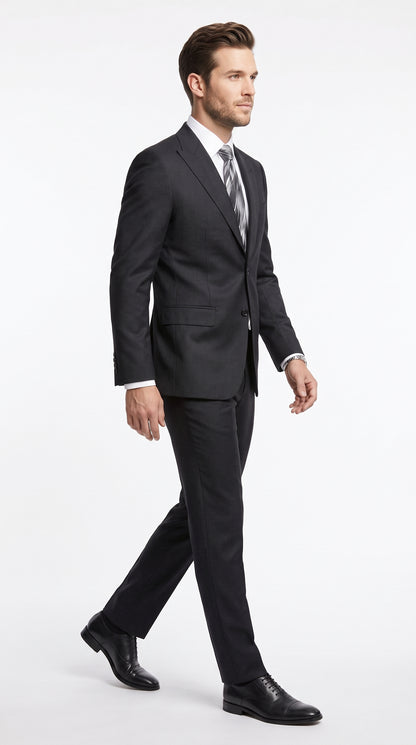 Men's Extra Fine Wool Black Suit – Classic 2 Button Peak Lapel Formal Business & Wedding Suit (Also Available in Dark Navy)