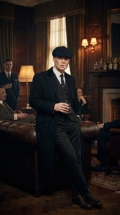 Men’s 1920s Peaky Blinders Style Vested Suit, English Gangster Outfit with Overcoat and Hat
