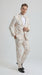 Men’s Gold and White Prom Suit with Floral Pattern Jacket, Matching Pants and Bow Tie