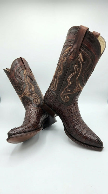 Los Altos Caiman Tail Cowboy Boots for Men – Faded Brown Pointed Toe Western Boots
