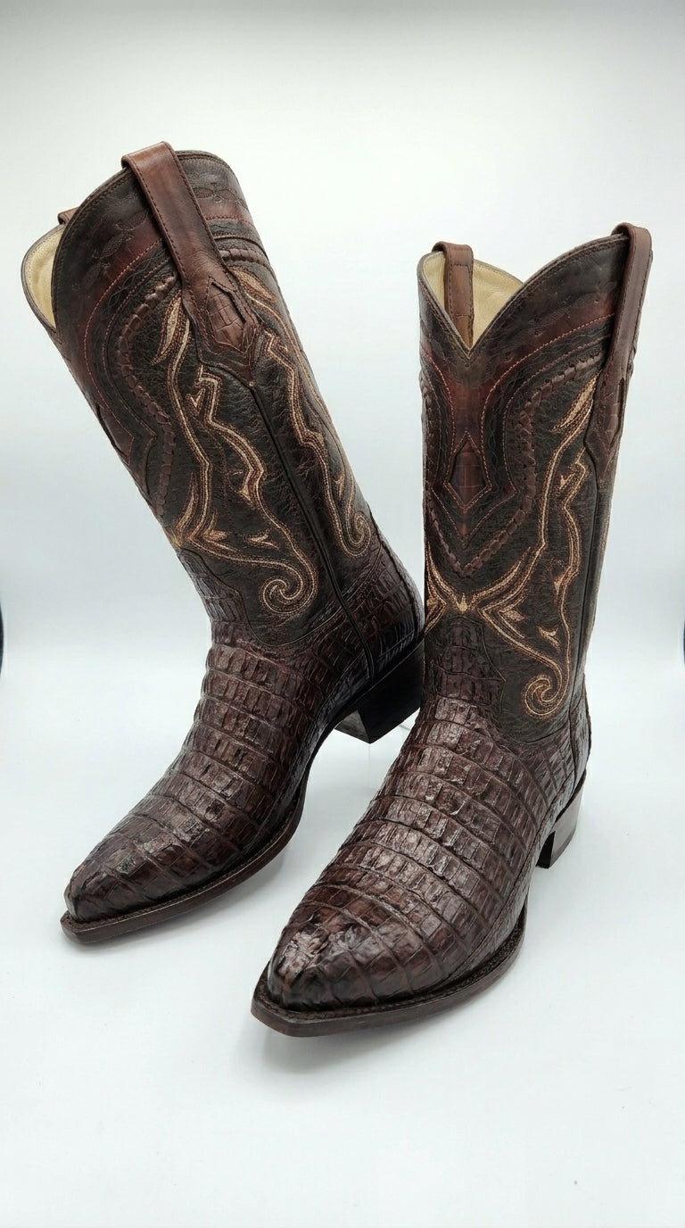 Los Altos Caiman Tail Cowboy Boots for Men – Faded Brown Pointed Toe Western Boots