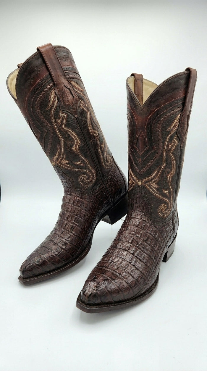 Los Altos Caiman Tail Cowboy Boots for Men – Faded Brown Pointed Toe Western Boots