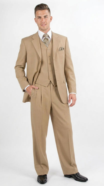 Men’s Black 3-Piece Suit – Classic Fit Three-Button Vested Suit with Single-Pleated Pants