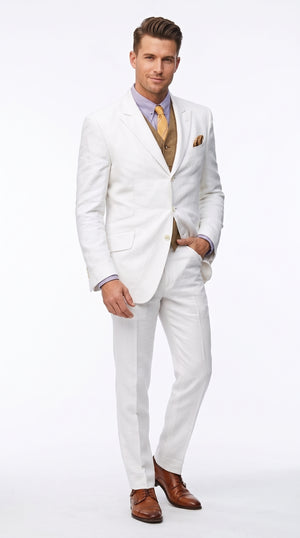 Men's Off-White Great Gatsby Suit – Leonardo DiCaprio Inspired Modern Fit 1920s Vintage Wedding Suit
