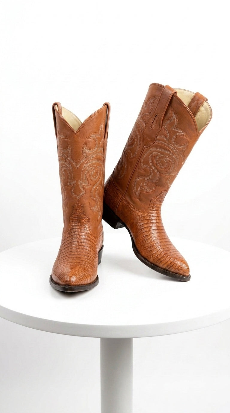 Los Altos Men’s Honey Lizard Skin J-Toe Boots, Exotic Western Cowboy Dress Boots