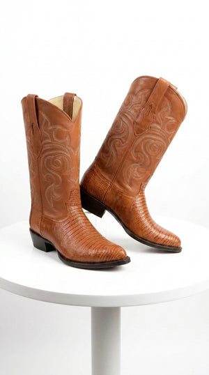 Los Altos Men’s Honey Lizard Skin J-Toe Boots, Exotic Western Cowboy Dress Boots