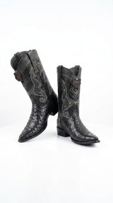 Los Altos Men’s Black Ostrich Pointed Toe Cowboy Boots, 1.5 Inch Walking Heel Botas De Avestruz