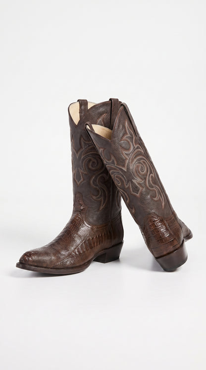Los Altos Men’s Brown Ostrich Leg Cowboy Boots, J-Toe Exotic Western Dress Boots