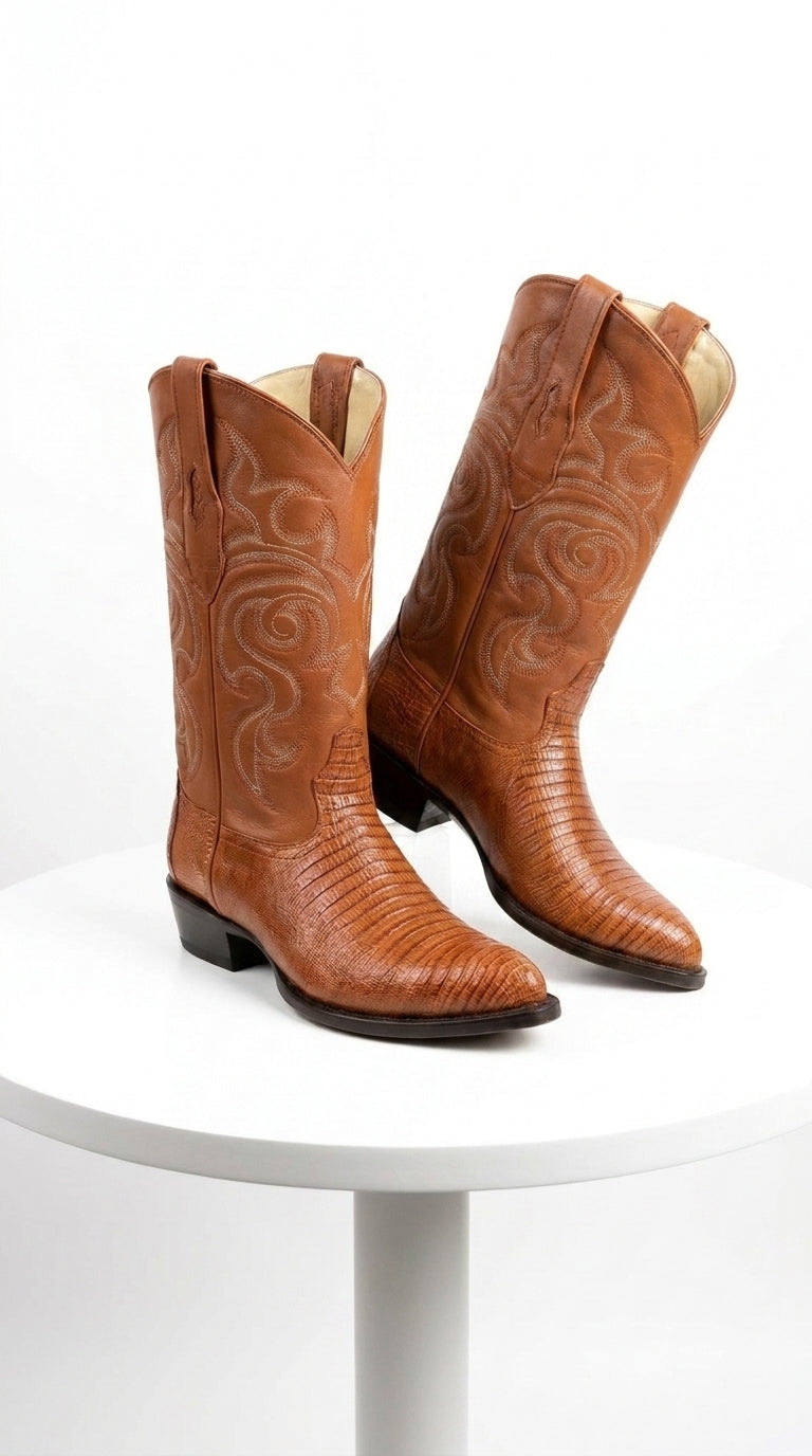 Los Altos Men’s Honey Lizard Skin J-Toe Boots, Exotic Western Cowboy Dress Boots
