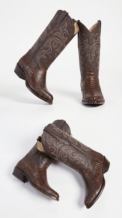 Los Altos Men’s Brown Ostrich Leg Cowboy Boots, J-Toe Exotic Western Dress Boots