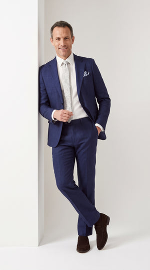 Men’s Navy Blue Linen Suit, Modern Fit Summer Beach Wedding Suit