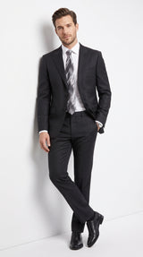Men's Extra Fine Wool Black Suit – Classic 2 Button Peak Lapel Formal Business & Wedding Suit (Also Available in Dark Navy)