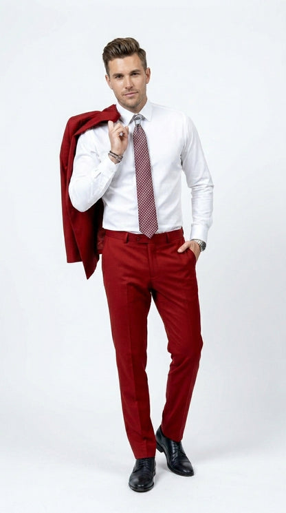 Men’s Modern Double Breasted Peak Lapel Suit – Red by EJ Samuel