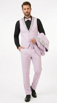 Gray and Pink Prom Tuxedo - Perfect Wedding Suit Vested rhinestone sequin Lapelled