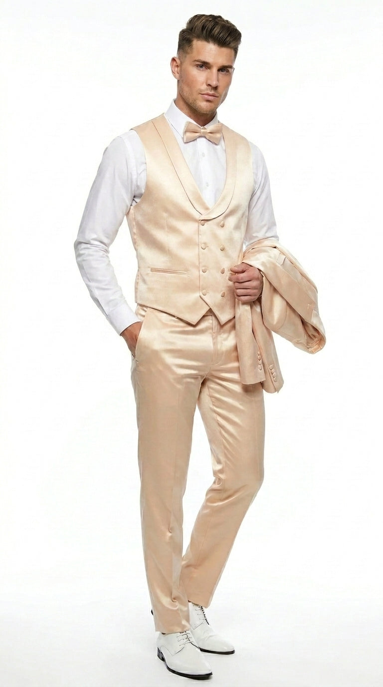 Champagne Suit - Light Gold Color Shiny Suit - Sateen Suit