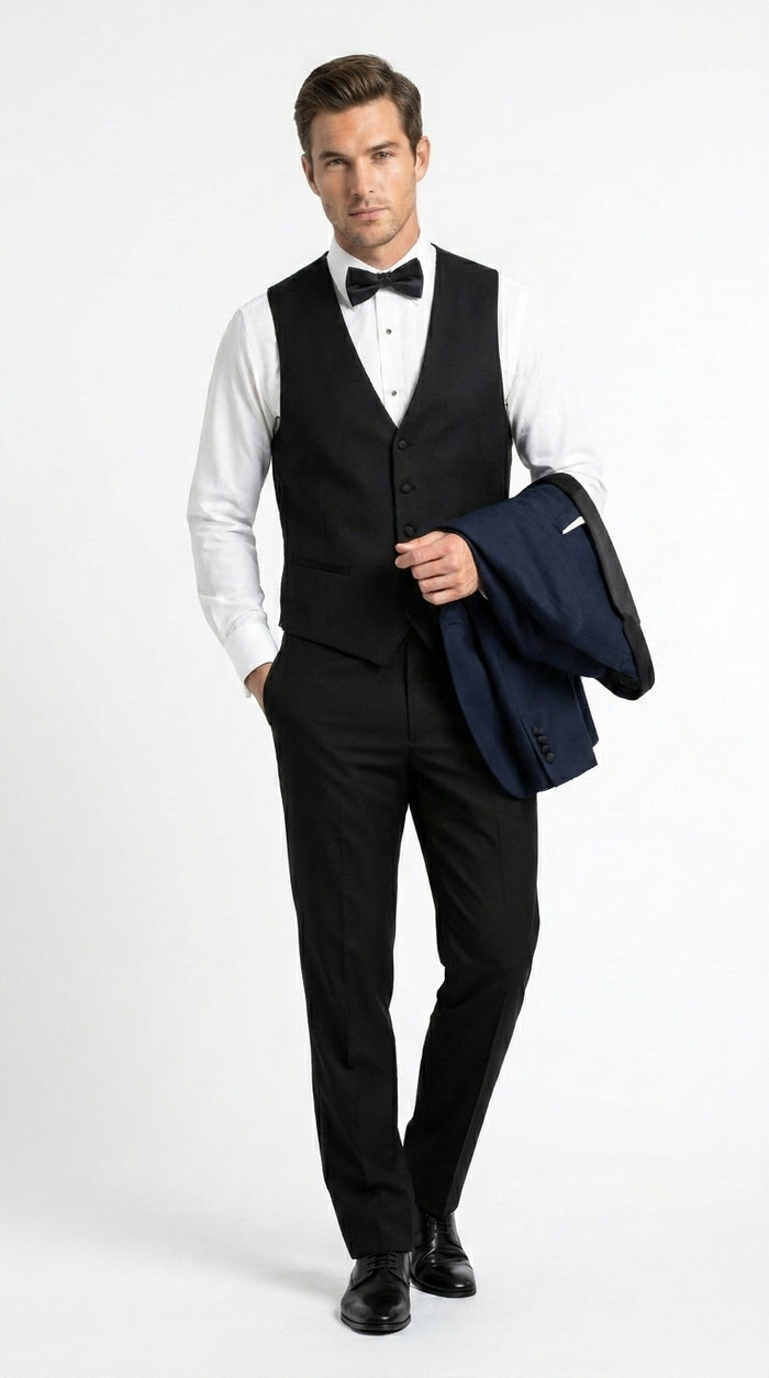 Suit Midnight Dark Navy Blue Suit For Men Tux With Black Lapel Suit Shawl Collar 1 Button Dinner Jacket Looking