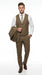 Men’s Taupe Tan Coffee Windowpane Plaid 3 Piece Suit, Two Button Vested Wedding Business Suit Set