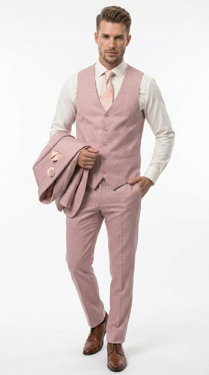 Men’s Mauve Rose Gold Light Pink 3 Piece Wedding Suit, Formal Vested Groom Prom Suit Set
