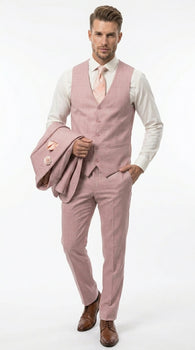 Men’s Mauve Rose Gold Light Pink 3 Piece Wedding Suit, Formal Vested Groom Prom Suit Set