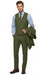 Men’s Olive Vested Suit, Classic Fit 3 Piece Flat Front Formal Wedding Business Suit Set