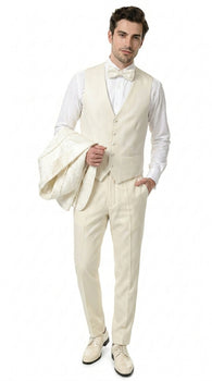 Men’s Champagne Ivory Paisley Dinner Jacket with Bow Tie, Off White Floral Formal Blazer