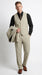 Men’s Tan Beige Pinstripe 3 Piece Vested Suit, 2 Button Formal Wedding Business Dress Suit