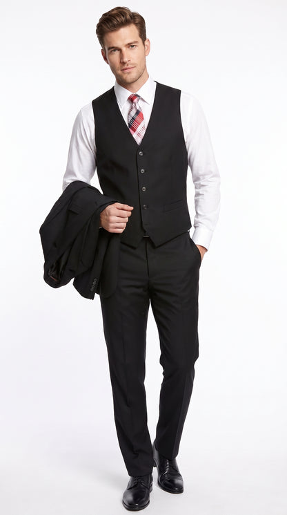 Alberto Nardoni Men’s Black 3 Piece Suit, Classic Fit Formal Wedding Business Dress Suit