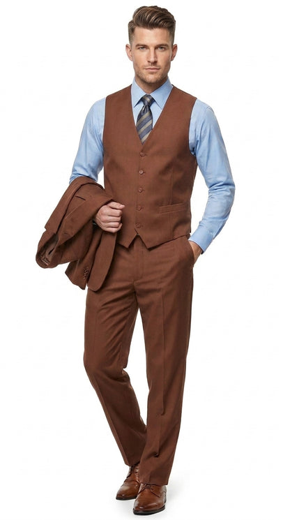 Morgan Collection Men's Cognac 3 Piece Suit – Regular Fit 2 Button Wedding, Business & Formal Suit  Modern Fit