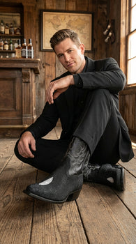 Men’s King Exotic Black Stingray Snip Toe Boots, Single Stone Handmade Western Dress Boots