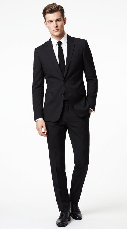 Prontomoda Men’s Solid Black Suit, Formal Wedding Business Dress Suit Modern Fit