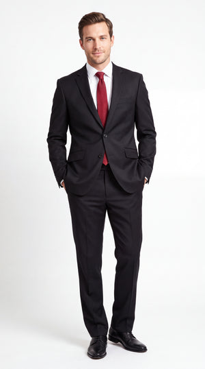 Men's Black Slim Fit Worsted Wool 2-Piece Suit – Classic 2-Button Business, Wedding & Formal Dress Suit