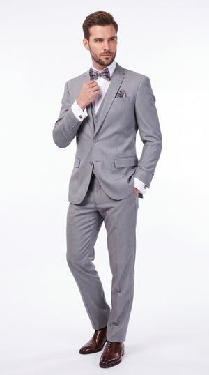 Slim Fit Suit Gray Narrow Lapel LOW VEST Vented European Men'S Slim Fit Suits - Three Piece Suit