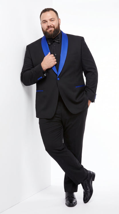Men’s Black One-Button Suit with Royal Blue Shawl Lapel – Prom & Formal Suit