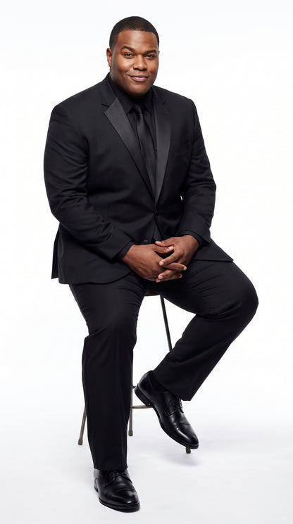 Men’s Black 2-Button Tuxedo Package Deal – Black Dress Shirt & Tie Formal Suit Set