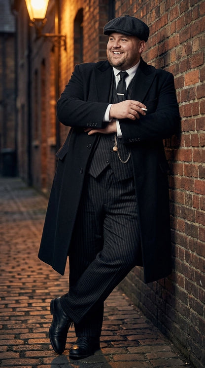 Men’s 1920s Peaky Blinders Style Vested Suit, English Gangster Outfit with Overcoat and Hat