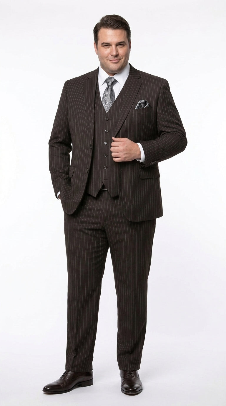 Men’s Jet Black Chalk White Pinstripe 3 Piece Suit, Super 150s Italian Fabric Vested Formal Suit