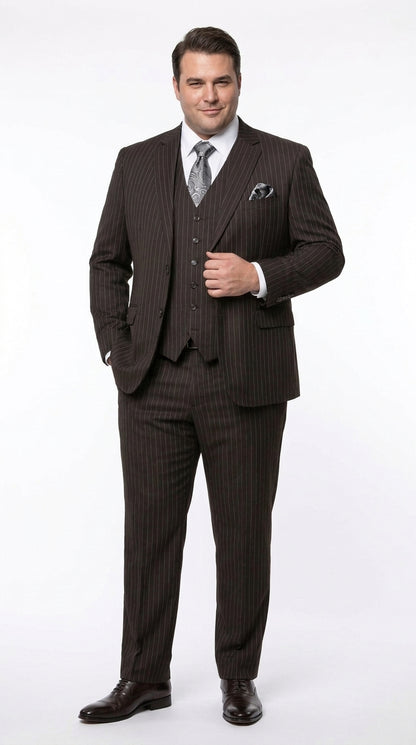 Men’s Jet Black Chalk White Pinstripe 3 Piece Suit, Super 150s Italian Fabric Vested Formal Suit
